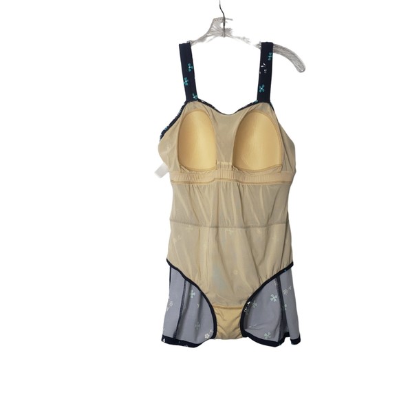 SWIM 365 One Piece Skirted Swimsuit Navy and Teal Blue Floral Plus Size 18W - Picture 2 of 7